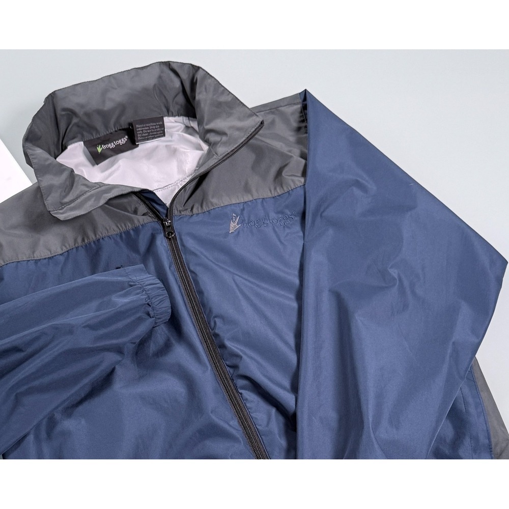 Frogg Toggs Hooded Windbreaker Mens M/L Blue /Gray Full Zip Rain Jacket CorpCore